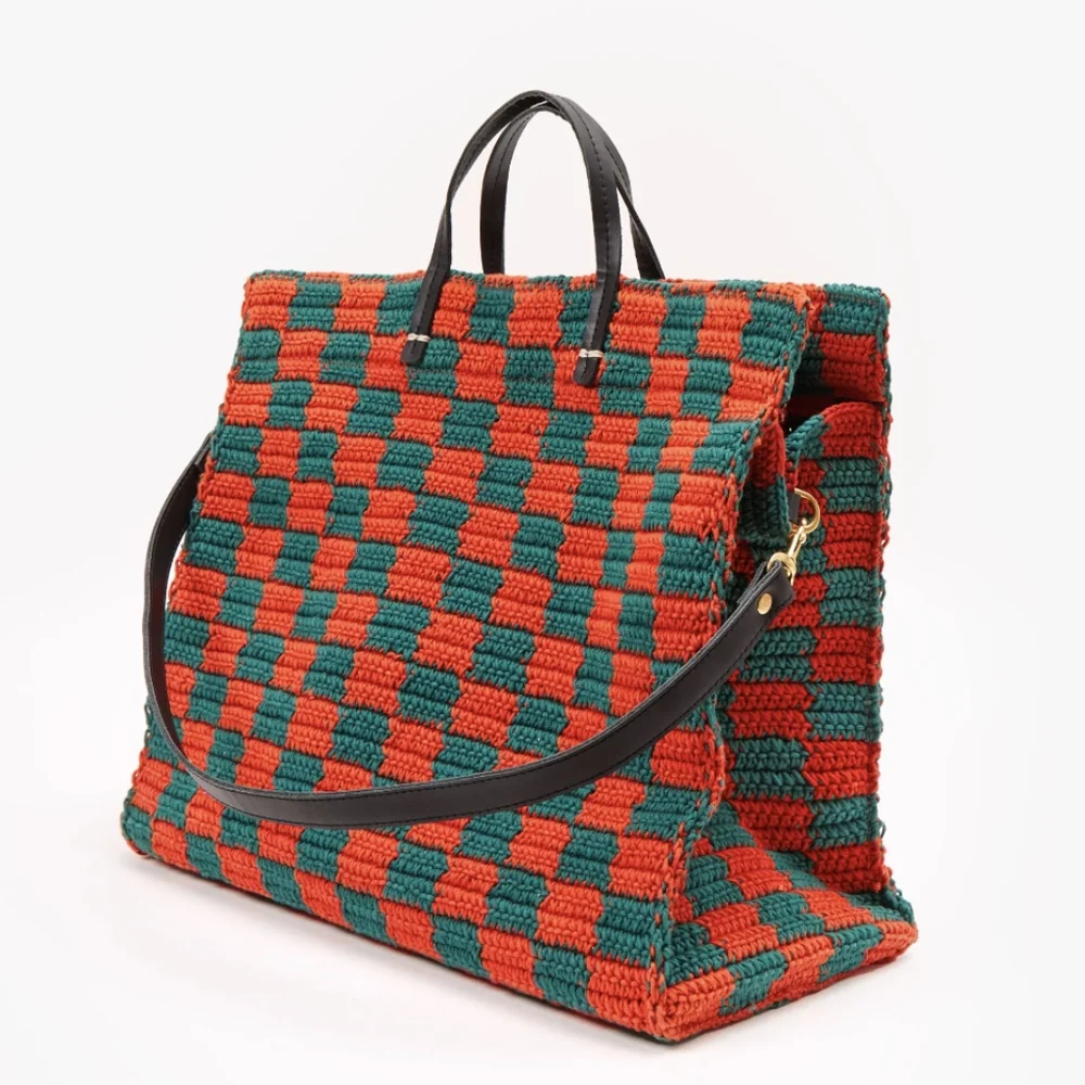 Clare V deep sea and blood orange Crochet Checkerboard Tote - Picture 5 of 10